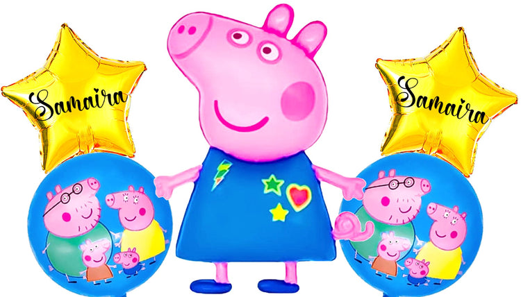 Customized Peppa Pig Themed Foil Balloon Bouquet