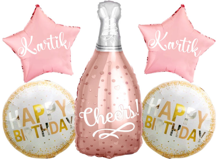 Customized Cheers Celebration Bottle Themed Birthday Foil Balloon Bouquet