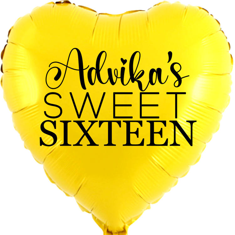 Custom Name/Text/Message Golden Heart Personalized Balloons For Sixteenth Birthday Party Event. Supports Helium/Air, Luxury Bespoke Balloons Are Perfect To Surprise Your Friends/Siblings/Girlfriend On Their 16Th Birthday. Perfect For Indoor And Outdoor Decorations, Surprise Parties, Room & Hall Decorations.