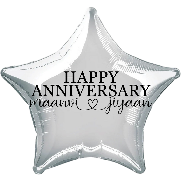 Custom Name/Text/Message Silver Star Balloons For First Wedding Anniversary, 2nd/3rd/5th/10th/15th/20th/25th/30th/35th/40th/45th/50th/55th/60th/65th/75th Marriage Anniversary And Wedding Milestones. Supports Helium/Air, Luxury Bespoke Balloons Make Perfect Decoration Supplies & Surprise For Your Husband/Wife/Partner/Other-Half.
