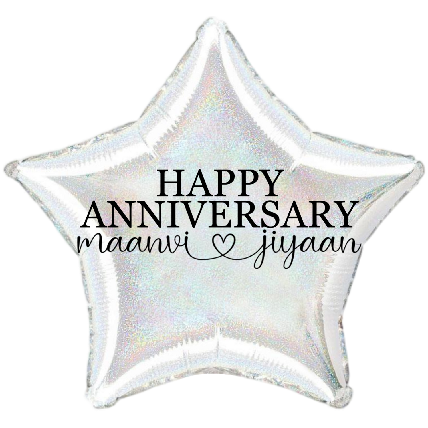 Custom Name/Text/Message Holographic Silver Star Balloons For First Wedding Anniversary, 2nd/3rd/5th/10th/15th/20th/25th/30th/35th/40th/45th/50th/55th/60th/65th/75th Marriage Anniversary And Wedding Milestones. Supports Helium/Air, Luxury Bespoke Balloons Make Perfect Decoration Supplies & Surprise For Your Husband/Wife/Partner/Other-Half.