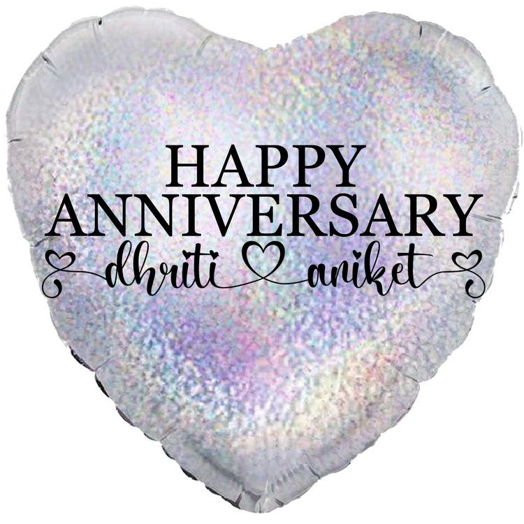 Custom Name/Text/Message Holographic Silver Heart Balloons For First Wedding Anniversary, 2nd/3rd/5th/10th/15th/20th/25th/30th/35th/40th/45th/50th/55th/60th/65th/75th Marriage Anniversary And Wedding Milestones. Supports Helium/Air, Luxury Bespoke Balloons Make Perfect Decoration Supplies & Surprise For Your Husband/Wife/Partner/Other-Half.