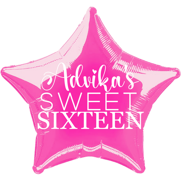 Custom Name/Text/Message Hot Pink Star Personalized Balloons For Sixteenth Birthday Party Event. Supports Helium/Air, Luxury Bespoke Balloons Are Perfect To Surprise Your Friends/Siblings/Girlfriend On Their 16Th Birthday. Perfect For Indoor And Outdoor Decorations, Surprise Parties, Room & Hall Decorations.