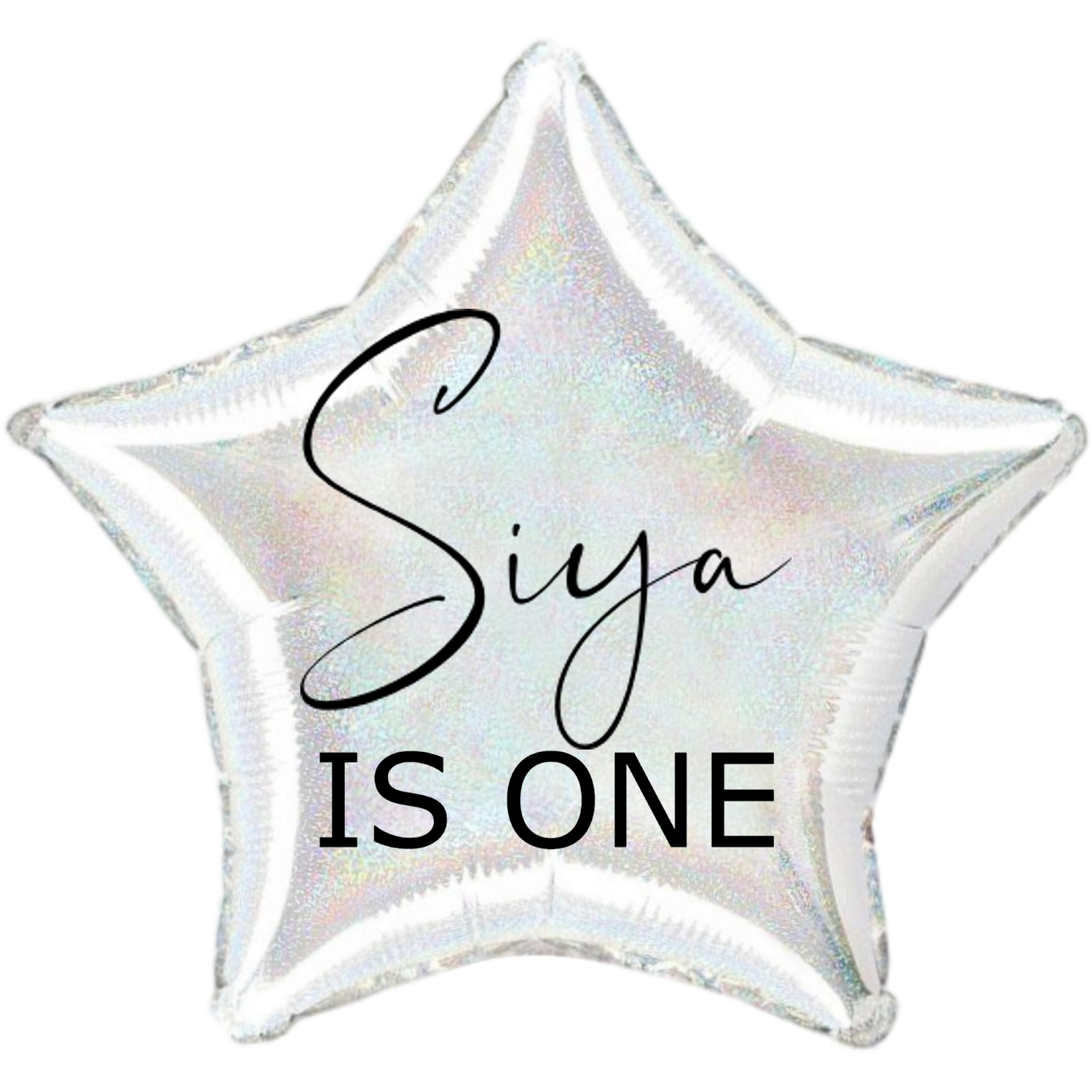 Custom Name/Text/Message Holographic Silver Star Personalized Balloons For First/Second/Third/Fourth/Fifth/Sixth, Seventh/Eighth/Ninth/Tenth/Teen Birthday, Milestone Birthday or a Special Themed Birthday Party or an Indoor/Outdoor Event. Supports Helium/Air, Luxury Bespoke Balloons Are a Perfect Surprise For Your Baby Boy And Girl.