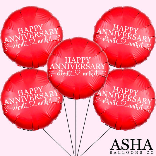 Custom Name/Text/Message Red Round Balloons For First Wedding Anniversary, 2nd/3rd/5th/10th/15th/20th/25th/30th/35th/40th/45th/50th/55th/60th/65th/75th Marriage Anniversary And Wedding Milestones. Supports Helium/Air, Luxury Bespoke Balloons Make Perfect Decoration Supplies & Surprise For Your Husband/Wife/Partner/Other-Half.