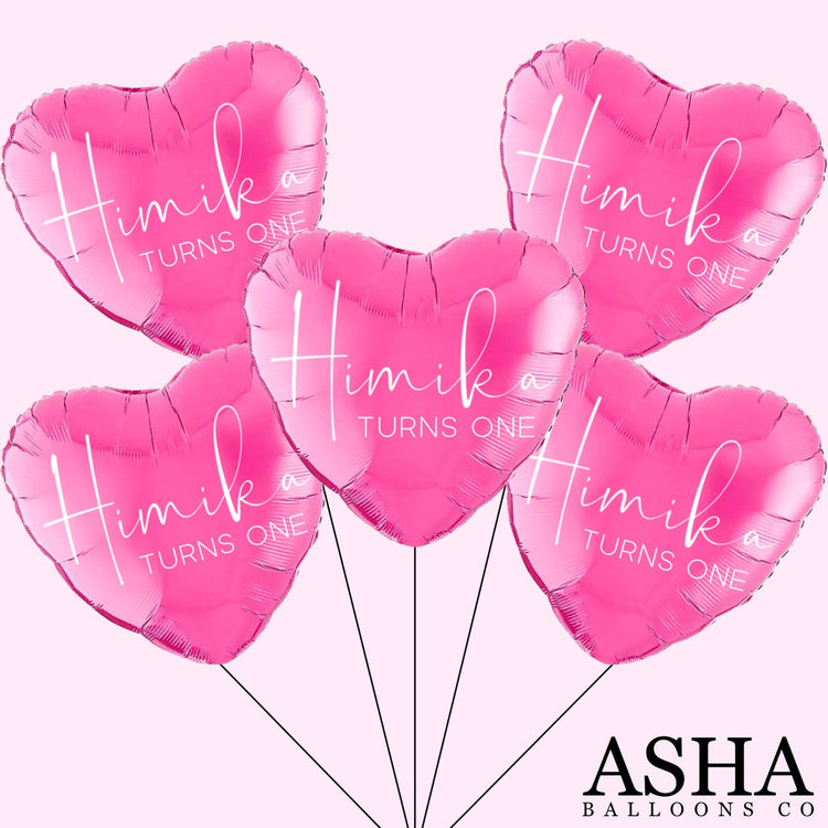 Custom Name/Text/Message Pink Heart Personalized Balloons For First/Second/Third/Fourth/Fifth/Sixth, Seventh/Eighth/Ninth/Tenth/Teen Birthday, Milestone Birthday or a Special Themed Birthday Party or an Indoor/Outdoor Event. Supports Helium/Air, Luxury Bespoke Balloons Are a Perfect Surprise For Your Baby Boy And Girl.